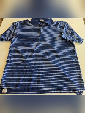 Peter Millar Blue White Stripes Golf Polo XL Cotton Mens Shirt Short Sleeve Top